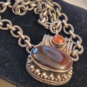 Solid sterling silver chain with carnelian stones pendant